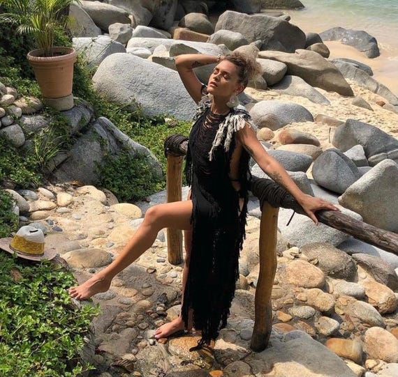 Handmade Frayed Maxi Beach Dress “Anna Barbas” – Organic Cotton Boho Cover-Up, Bikini Dress, Bridal or Bridesmaid Boho Maxi Dress