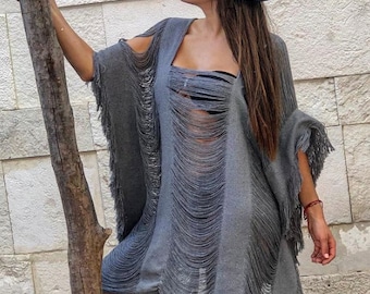 Handmade Frayed Midi Dress, boho wedding, swim cover-up “LILY”, Organic Beach Summer Dress, Honeymoon, Bohemia Style, Summer Deals