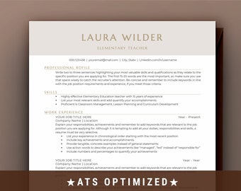 Teacher Resume, ATS Modern Resume, CV Template, Elementary, Principal, Professor, Education, Secondary School Teacher, Teaching Resume, Word