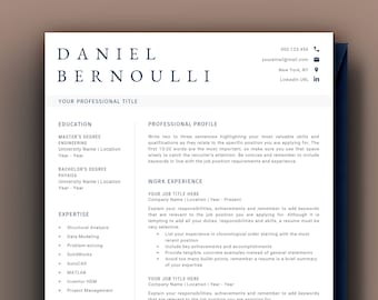 Modern Resume Template, IT Resume Template, Software Engineer, Engineering, Civil and Mechanical Engineer, Software Developer, 3 Page Resume