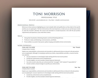 ATS Friendly Resume Template, Clean Resume Design, CV Template, Simple Resume, Traditional Resume, Minimalist 2 Page Resume Template Word
