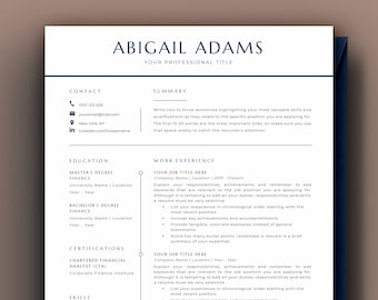 Finance Resume Template, Professional Resume, Modern Resume Word, CV Resume Design, Cover Letter, Manager, Director, C Level | 3 Page Resume