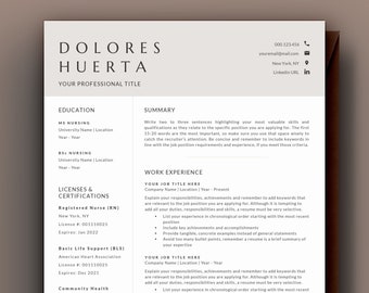 Nurse Resume Template, Registered Nurse Resume, Nursing Resume Template, New Grad Nurse Resume, Nurse Practitioner Resume, RN, Medical CV