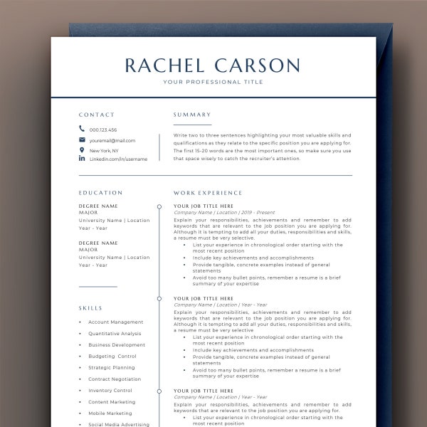 Executive Resume Template, Professional Resume, Modern Resume Word, CV Resume Design, Cover Letter, Manager, Director, C Level 2 Page Resume