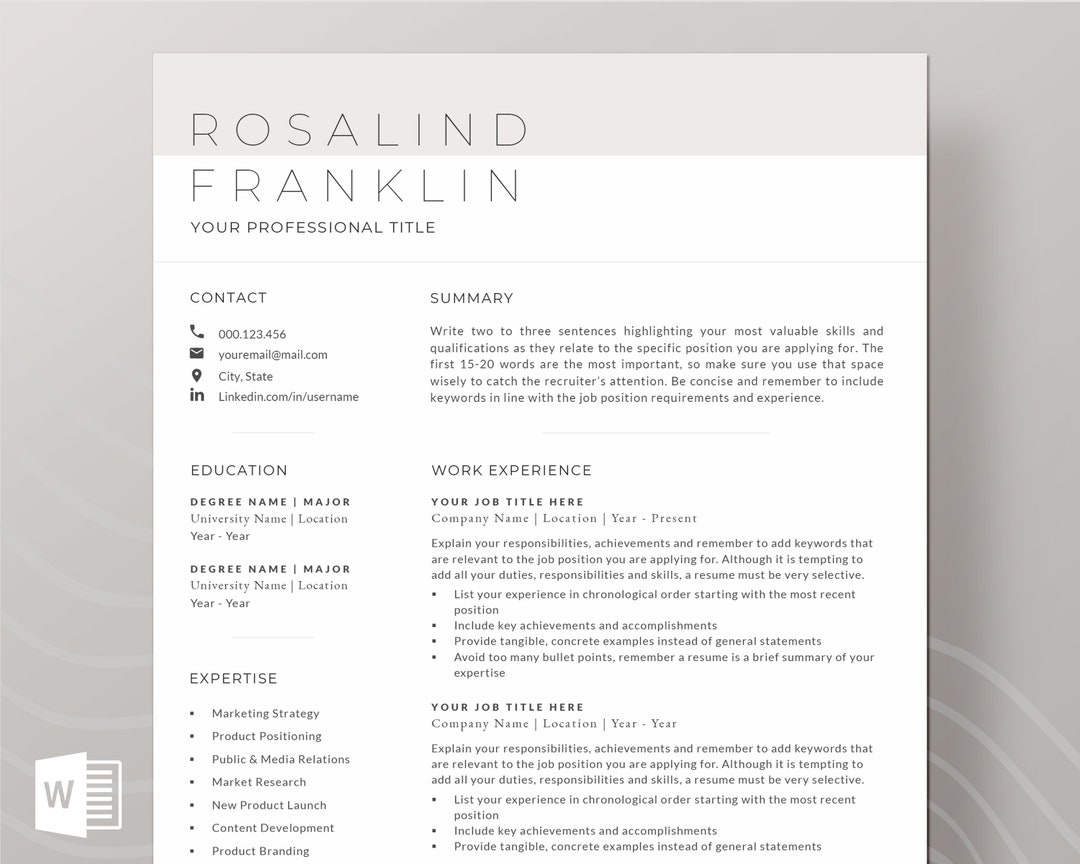 Resume Template for Word | Executive Resume With Cover Letter ...