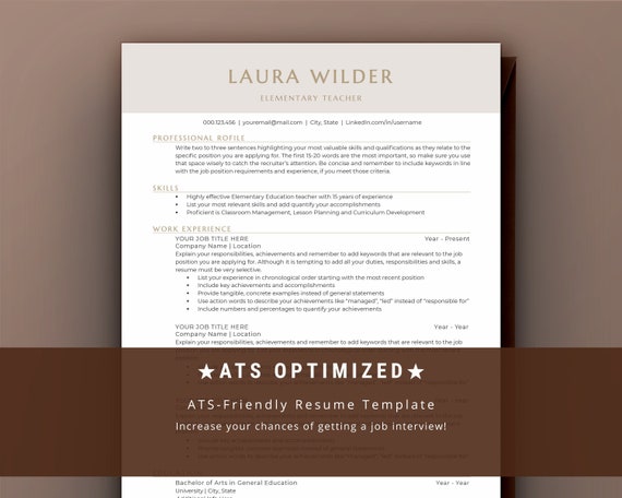 Teacher Resume, ATS Modern Resume, CV Template, Elementary, Principal, Professor, Education, Secondary School Teacher, Teaching Resume, Word