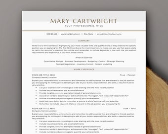 May include: A resume template with a brown header and black text. The header includes the name "Mary Cartwright" and the title "Your Professional Title". The resume includes sections for "Summary", "Areas of Expertise", "Work Experience", and "Your Job Title Here".