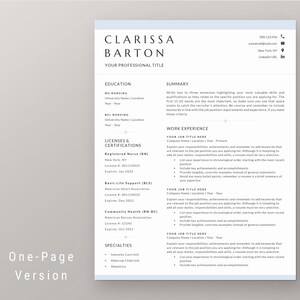 Nursing Resume Template | Nurse CV Template | Registered Nurse, Nurse Practitioner, RN, Doctor, Graduate Nurse, Two Page Resume for Word image 2