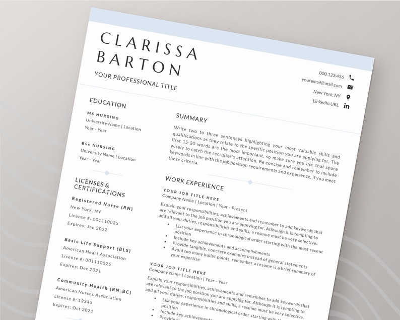 Nursing Resume Template | Nurse CV Template | Registered Nurse, Nurse Practitioner, RN, Doctor, Graduate Nurse, Two Page Resume for Word image 6