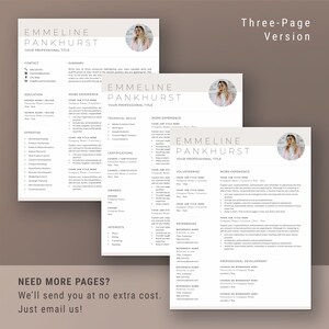 May include: A three-page resume template with a professional design. The template features a photo of the applicant, contact information, education, work experience, technical skills, certifications, awards, interests, volunteering, and professional development sections. The template is designed to help job seekers create a visually appealing and informative resume.