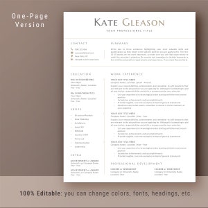 K&ouml;nnte beinhalten: Eine einseitige Lebenslaufvorlage mit braunem Hintergrund und wei&szlig;em Text. Der Lebenslauf ist f&uuml;r Kate Gleason und enth&auml;lt Abschnitte f&uuml;r Kontaktinformationen, Zusammenfassung, Ausbildung, F&auml;higkeiten, Berufserfahrung, Extras und berufliche Entwicklung.