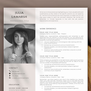 Creative Resume Template with Photo, CV Template, Resume Design, New Grad Format, Pink, Feminine Resume | 1 2 page Resume with Cover Letter