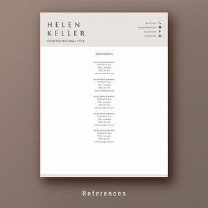 Pu&ograve; includere: Un modello di curriculum vitae semplice in bianco e nero con il nome Helen Keller e il titolo "Il tuo titolo professionale" in alto. Il curriculum vitae include una sezione per i riferimenti con informazioni di contatto per cinque referenze.