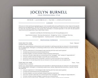 May include: A professional resume template with the name "Jocelyn Burnell" at the top. The resume includes sections for a summary, professional experience, and contact information. The document is designed to help job seekers highlight their skills and qualifications.