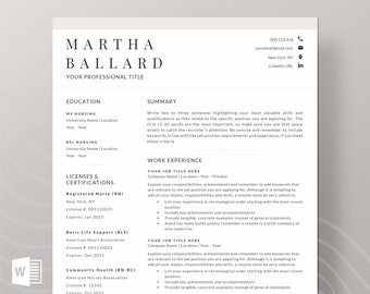 Nurse Resume Template | Nursing, Registered Nurse, Nurse Practitioner, RN, Healthcare, New Grad Nurse Resume | Two Page Resume, CV for Word