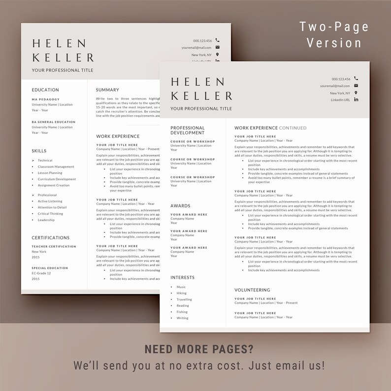 Pu&ograve; includere: Un modello di curriculum vitae su due pagine con sfondo marrone e testo bianco. Il curriculum &egrave; per Helen Keller e include sezioni per l'istruzione, le competenze, le certificazioni, l'esperienza lavorativa, lo sviluppo professionale, i premi, gli interessi e il volontariato. Il curriculum include anche una sezione di riepilogo e una sezione di informazioni di contatto.