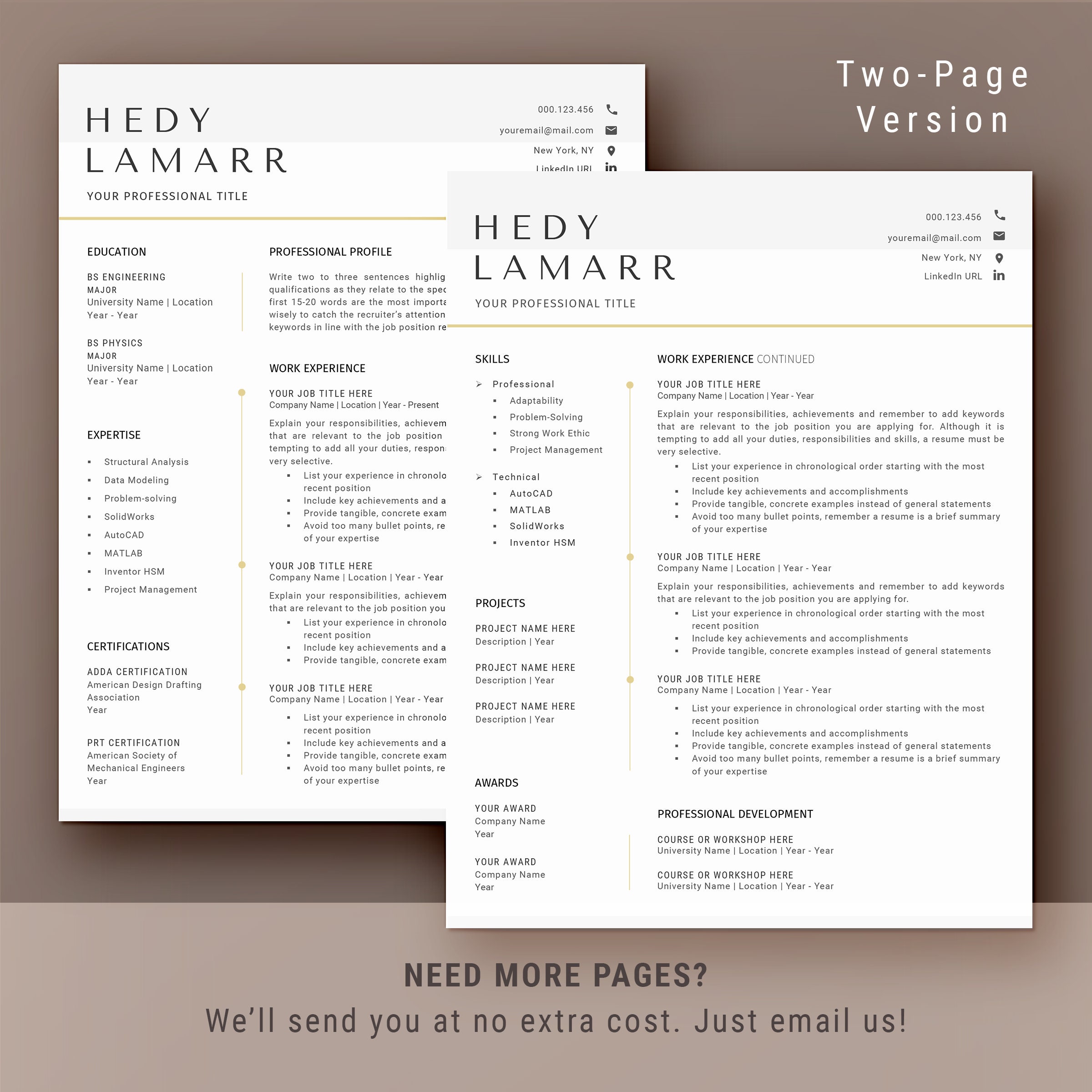 Engineer Resume Template Word, CV Template + Cover Letter | Software