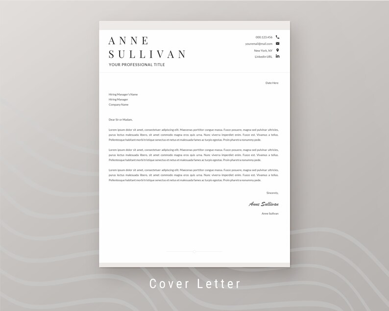 Peut inclure: Un mod&egrave;le de CV professionnel avec le nom "Anne Sullivan" en haut. Le document comprend des sections pour les coordonn&eacute;es, un titre professionnel et une lettre de motivation. Les mots "Cover Letter" sont en bas.