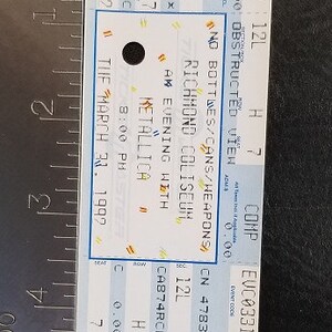 METALLICA - Vintage März 31 1992 Richmond, Virginia MINT WHOLE unbenhmtes Konzertticket