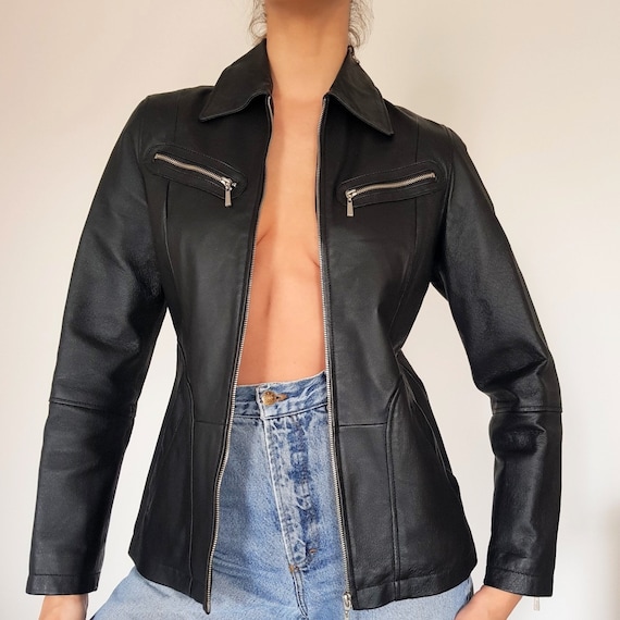 True Vintage Genuine Leather 90s Y2K Black Zipper