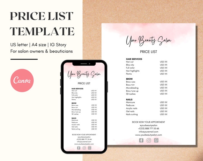Editable General Price List Template for Salon Hairdressing Price List Editable General Price List Template for Salon Hairdressing Price List