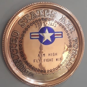 Personalized US Air Force Gift Plaque, Military Promotion Retirement Metal Sign, Wall hanging Commemorative Copper Plaque