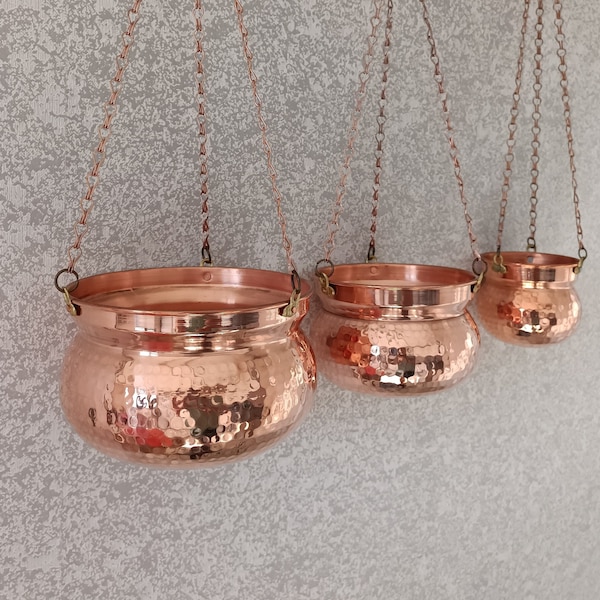 Handcrafted Copper Hanging Planter Pot - Perfect for Indoor and Outdoor Decorations