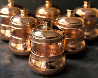 Copper Spice Jar Set, Handcrafted Copper Container, Spice Canister, Kitchen Decoration