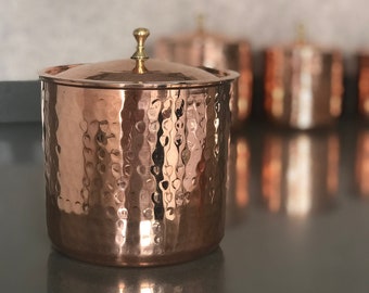 Hammered Copper Spice Jar Set, Handcrafted Copper Container, Spice Canister, Kitchen Decoration