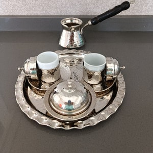 Exquisite Handcrafted Turkish Coffee Cup Set w  Cezve, Espresso Cup Set, Copper Cups, Mother&#39;s Day Gift