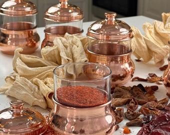 Copper Spice Jar Set Handcrafted Copper Container Spice Canister Kitchen Decoration Etsy
