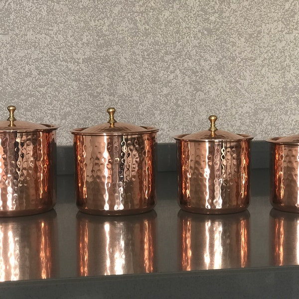 Hammered Copper Spice Jars, Handcrafted Copper Container, Spice Canister, Kitchen Decoration