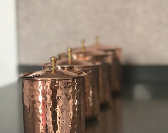 Hammered Copper Spice Jar Set, Handcrafted Copper Container, Spice Canister, Kitchen Decoration