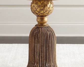 Antique Gold Round Tassel Table with White Marble Top