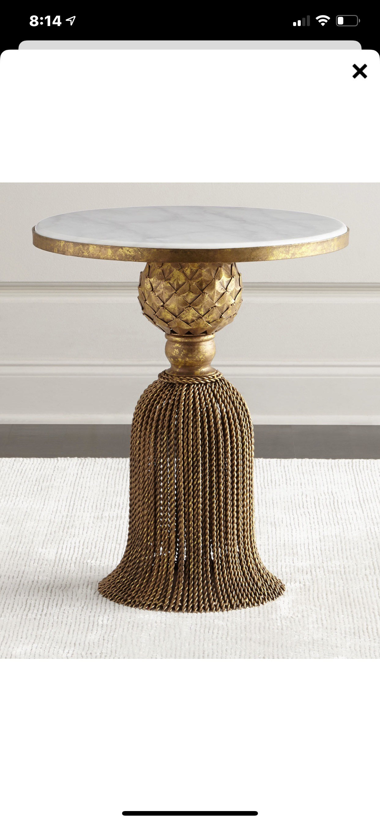 Antique Gold Round Tassel Table with White Marble Top
