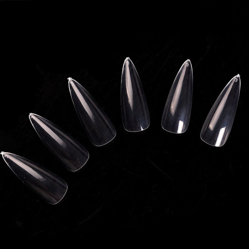 500 Pieces Medium Long Stiletto Straight Pointed Full Cover NATURAL Press On Acrylic False Nails Tips Professional Salon & Home Use. image 3