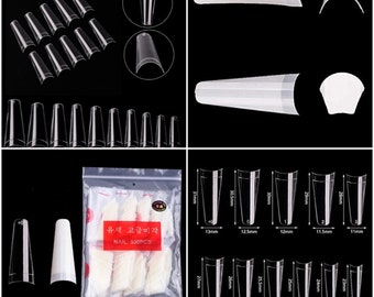 550 Pieces Extra Long Coffin Flat Head Half Cover Half Well French Manicure CLEAR Acrylic False Nail Tips - Professional Salon & Home Use.
