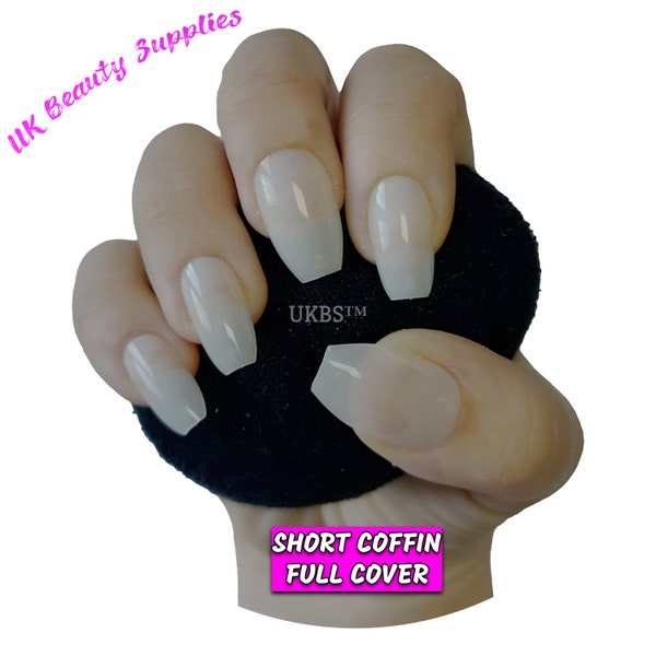 600 Pieces Short Coffin Full Cover NATURAL Press On Acrylic False Nails Tips - Professional Salon & Home Use.