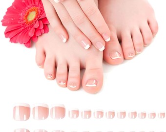 24x False Toenails French Manicure Fake Press On Full Cover Toe Nails (Glue Not Included)