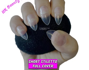 600 Pieces Short Stiletto Full Cover CLEAR Press On Acrylic False Nails Tips - Professional Salon & Home Use.