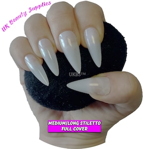 500 Pieces Medium Long Stiletto Straight Pointed Full Cover NATURAL Press On Acrylic False Nails Tips Professional Salon & Home Use. image 1
