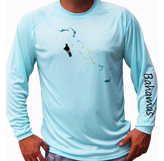 The Bahamas Flag Map Ocean Fishing Shirt UPF 50 Long Sleeve T-shirt Sun UV  Protection Front or Back 