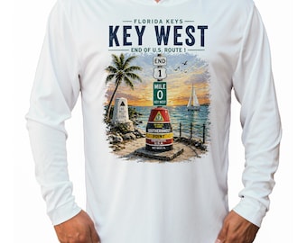 Camiseta de pesca Key West Florida com proteção solar UPF 50, manga comprida e capuz.