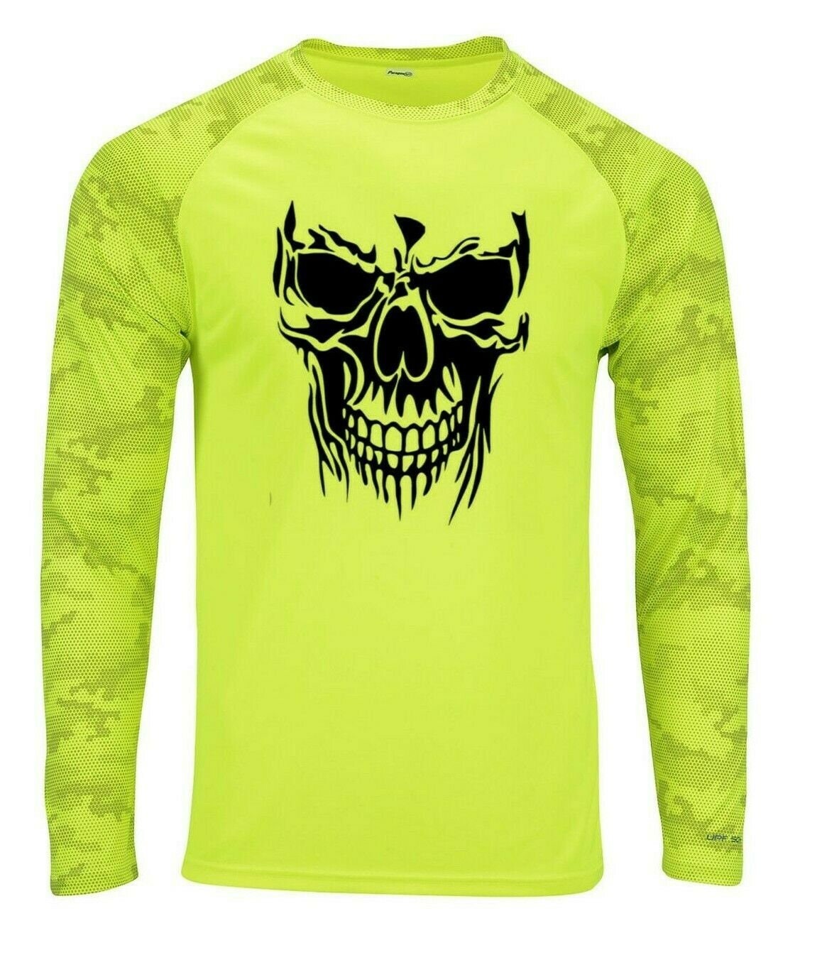Skull Fishing Life Fisherman Lake Boat Camo Camouflage Shirt UPF 50 Long  Sleeve T-shirt Sun UV Protection Front or Back 