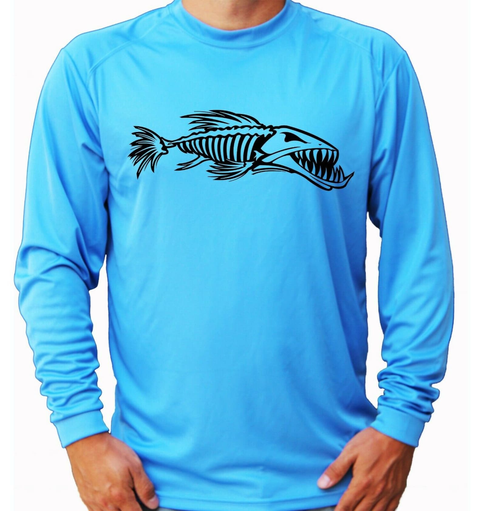 Angry Fish Bones Skeleton Skull Fishing Shirt UPF 50 Long Sleeve T ...