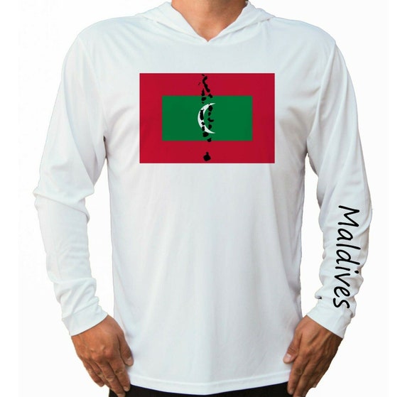 Maldives Flag Map Australia Ocean Fishing Shirt UPF 50 Long Sleeve T-Shirt  Sun UV Protection Front Long Sleeve Hood Hooded