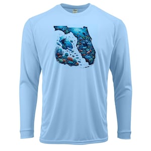 Florida State Map Duiken Oceaanvissen Shirt UPF 50 T-shirt met lange mouwen Zon UV-bescherming voor- of achterkant