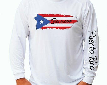 Puerto Rico Boricua Flag Map Taino Coqui Frog Ocean Fishing Shirt UPF 50 Long Sleeve T-Shirt Sun UV Protection Front or Back