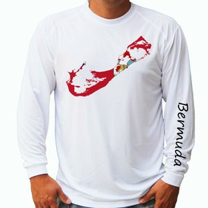 Bermuda Flag Map Ocean Fishing Shirt UPF 50 Long Sleeve T-Shirt Sun UV Protection Front or Back