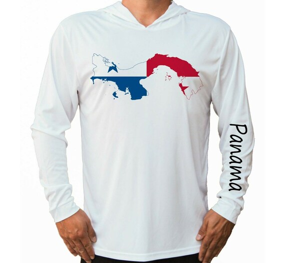 Panama Flag Map Ocean Fishing Shirt UPF 50 Long Sleeve T-Shirt Sun UV Protection Front Long Sleeve Hood Hooded